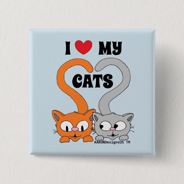 Chapa Cuadrada Me encantan mis gatos lindos personalizados gatos  (Anverso)