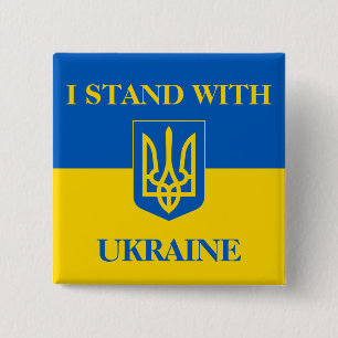 Chapa Cuadrada Me mantengo con Ucrania. Bandera de Ucrania y Trid