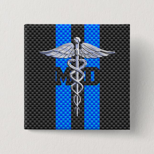 Chapa Cuadrada Médica médico MD Caduceus Fibra de Carbono (Anverso)