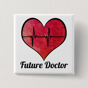 Chapa Cuadrada Médico Futuro - Corazón EKG Acuarela Roja