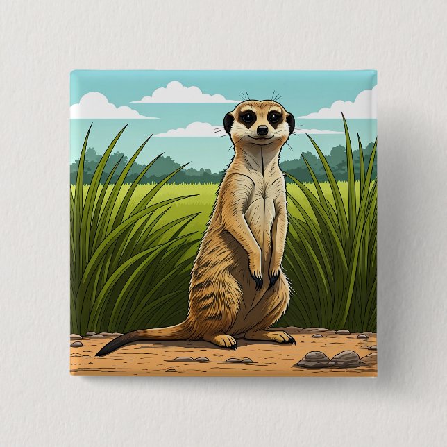 Chapa Cuadrada Meerkat standing alert in a field of grass (Anverso)