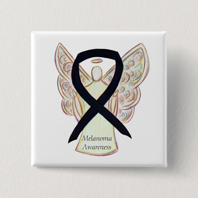 Chapa Cuadrada Melanoma Awareness Ribbon Angel Personalizado Pin (Anverso)