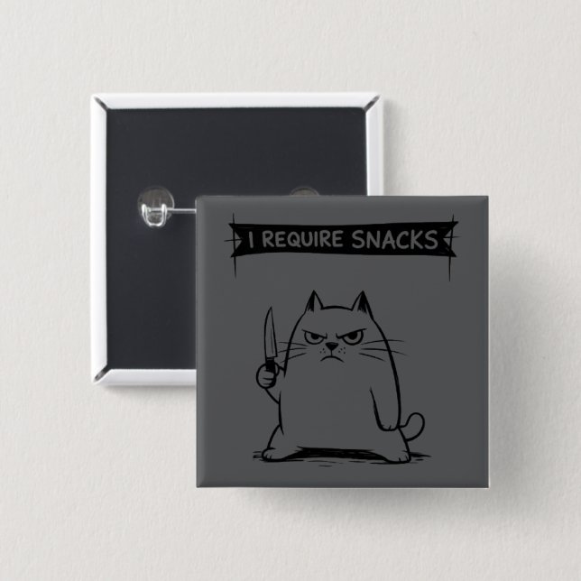 Chapa Cuadrada Meme de gato divertido necesito snacks  (Anverso y reverso)
