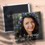 Chapa Cuadrada Memorial de la foto del Personalizado cursivo de l<br><div class="desc">Este diseño sencillo y clásico se compone de tipografía de hierro y cursiva y añade una foto personalizado.</div>