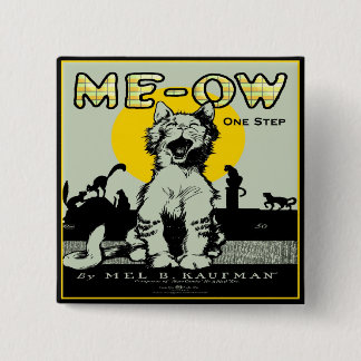 Chapa Cuadrada Meow Cat Art - Vintage