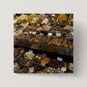 Chapa Cuadrada Mercat de Sant Josep, caramelos de chocolate surti