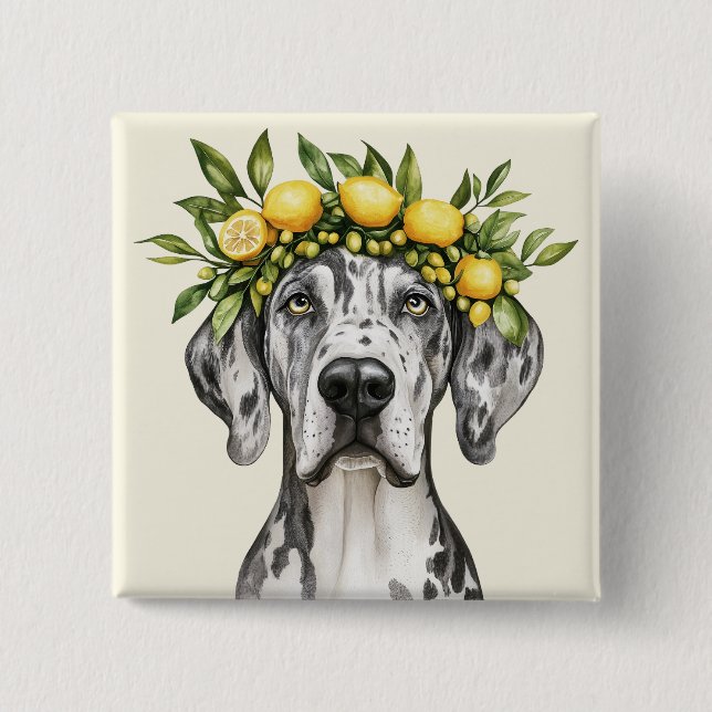 Chapa Cuadrada Merle Great Dane Dog Lemon Crown (Anverso)