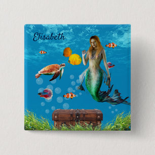 Chapa Cuadrada Mermaid subacuático Treasure Hunt Fantasy Blue