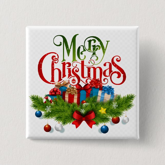 Chapa Cuadrada Merry Christmas, Colorful design, (Anverso)