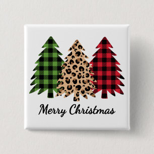 Chapa Cuadrada Merry Christmas Leopard and Plaid Trees Magnet