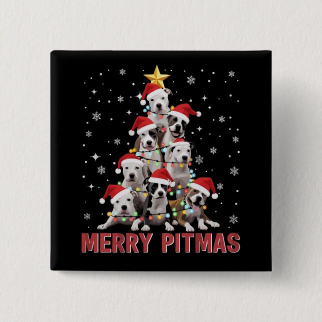 Chapa Cuadrada Merry Pitmas Pitbull Dog Tree Ugly Navidades (Anverso)