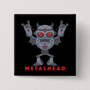 Chapa Cuadrada Metalhead - Heavy Metalizado Robot Devil - Con Tex