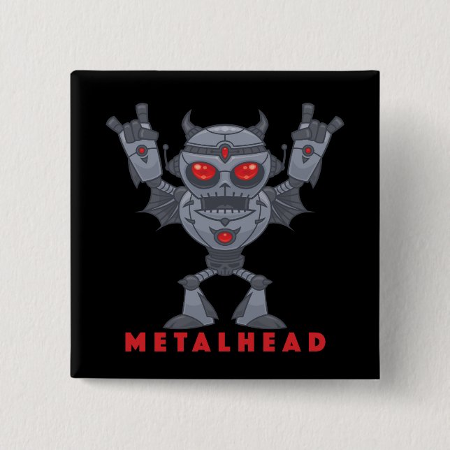 Chapa Cuadrada Metalhead - Heavy Metalizado Robot Devil - Con Tex (Anverso)