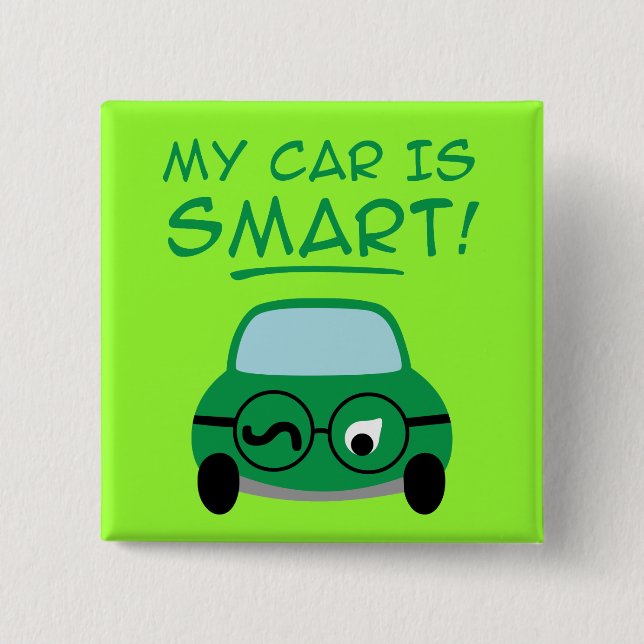 Chapa Cuadrada Mi coche es inteligente (Anverso)