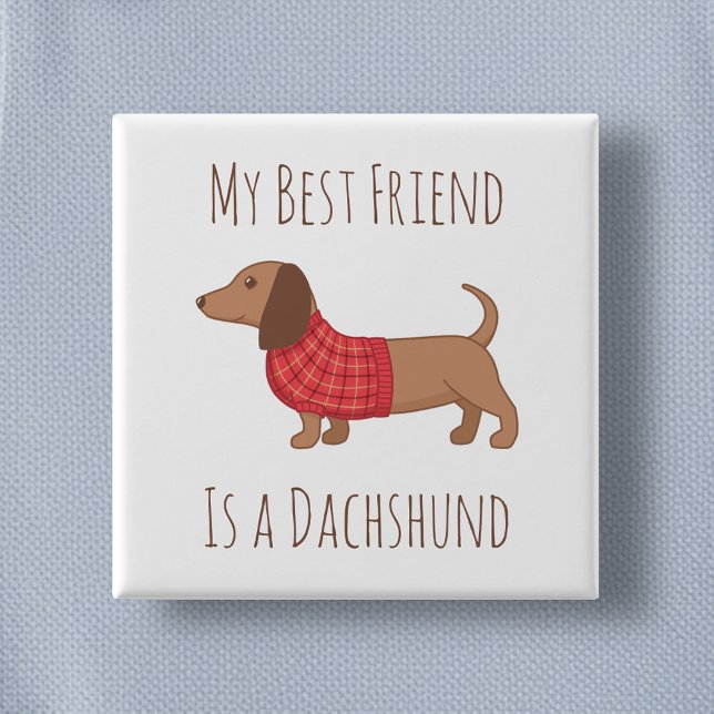 Chapa Cuadrada Mi mejor amigo Dachshund Wiener Dog Red Sweater (Subido por el creador)