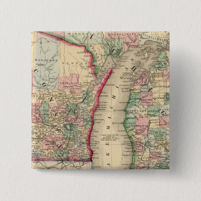 Chapa Cuadrada Michigan, Mapa de Wisconsin de Mitchell (Anverso)