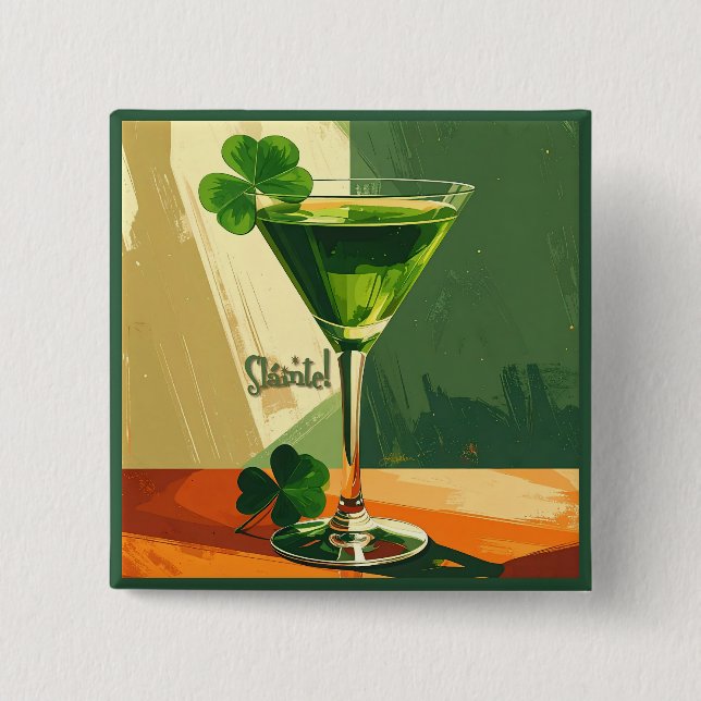 Chapa Cuadrada Mid Century Modern Shamrock Martini Sláinte!  (Anverso)