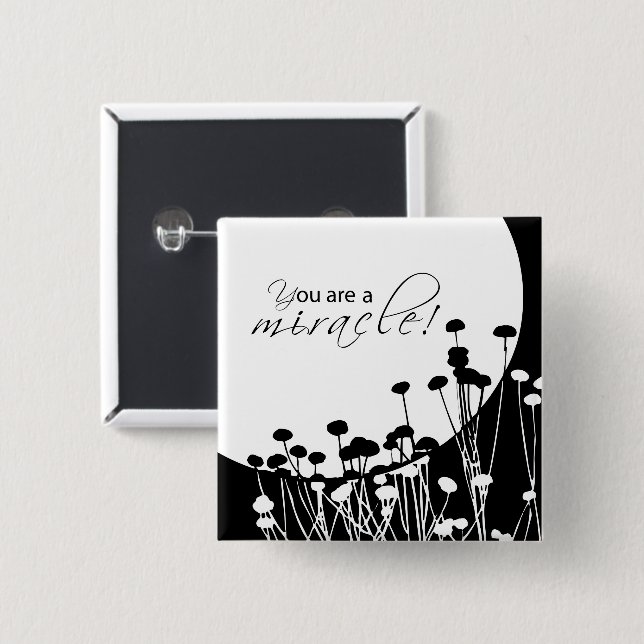 Chapa Cuadrada Milagro de recuperación, negro y blanco (Anverso y reverso)