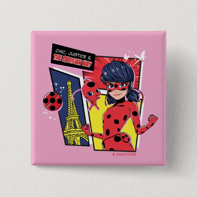 Chapa Cuadrada Milagroso Comic Ladybug Parisian Way (Anverso)