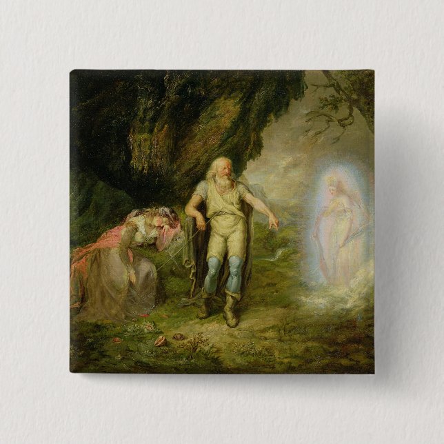 Chapa Cuadrada Miranda, Prospero y Ariel, "de la tempestad" cerca (Anverso)