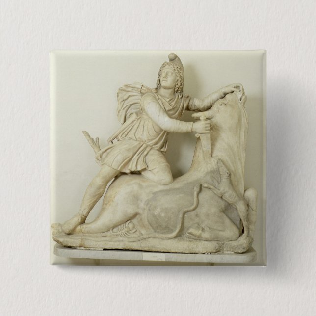 Chapa Cuadrada Mithras que sacrifica la Bull, alivio de mármol, (Anverso)