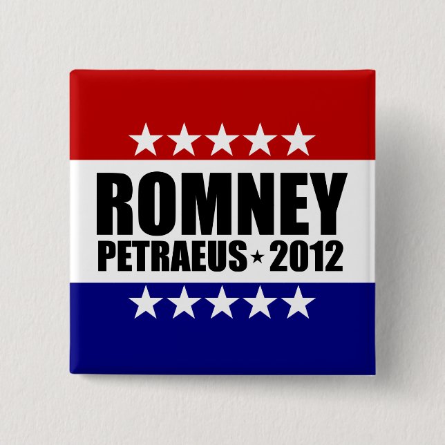 Chapa Cuadrada Mitt Romney David Petraeus 2012 (Anverso)