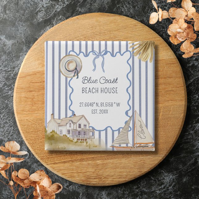 Chapa Cuadrada Moda Azul de la Costa Azul de la Casa de la Playa (In situ)