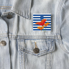 Chapa Cuadrada Moda de amapola Bandas Azules Monograma