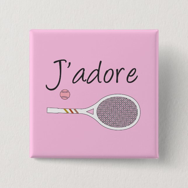 Chapa Cuadrada Moda francesa J'adore Tenis Player Design Pink (Anverso)