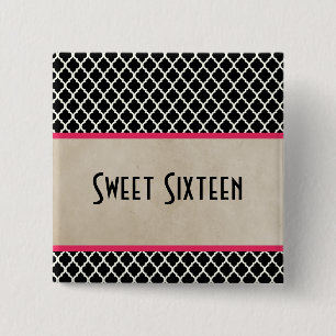 Chapa Cuadrada Moda rosa Quatrefoil Sweet 16 Button