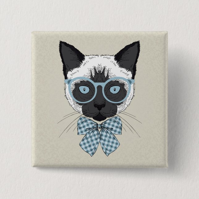 Chapa Cuadrada Moda Smart del gato siamés (Anverso)