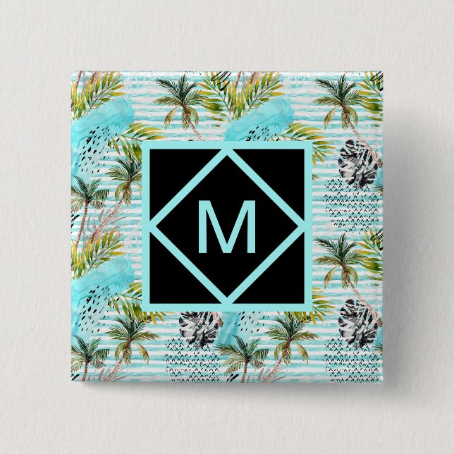Chapa Cuadrada Modelo abstracto de la palmera de la acuarela (Anverso)