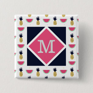 Chapa Cuadrada Modelo lindo del Doodle de la piña y de la sandía