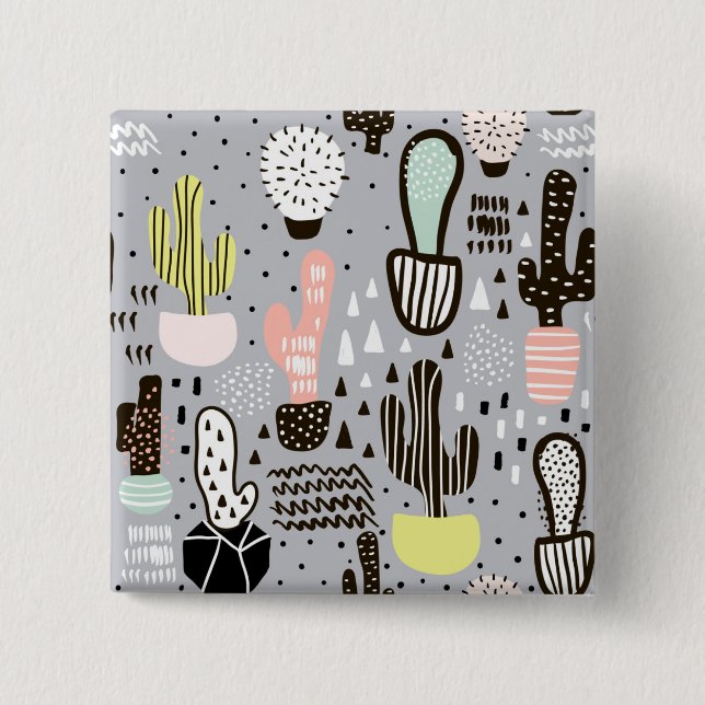 Chapa Cuadrada Modelo texturizado dibujado mano del cactus (Anverso)