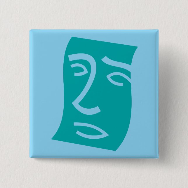 Chapa Cuadrada Modern Abstract Face Line Art Teal (Anverso)