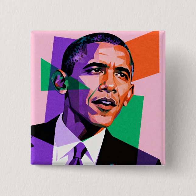 Chapa Cuadrada Modern Geometric Portrait of Barack Obama (Anverso)