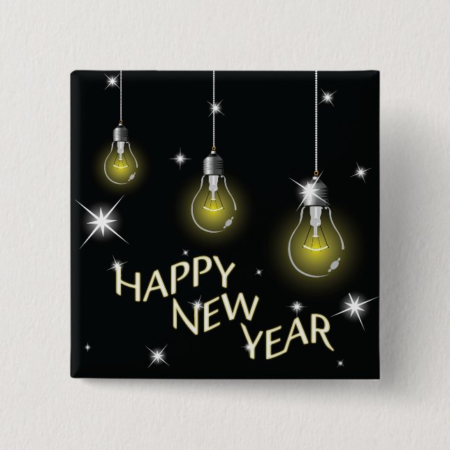 Chapa Cuadrada Modern Glowing Light Bulbs Happy New Year (Anverso)