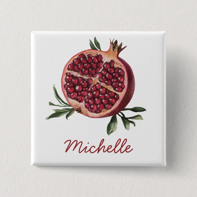 Chapa Cuadrada Modern Trendy Personalized Watercolor Pomegranate (Anverso)