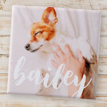 Chapa Cuadrada Moderna y lúdica foto de Mascota de Moda simple y<br><div class="desc">Este diseño sencillo y clásico está compuesto por tipografía de la síspera y añada una foto personalizado de su mascota.</div>