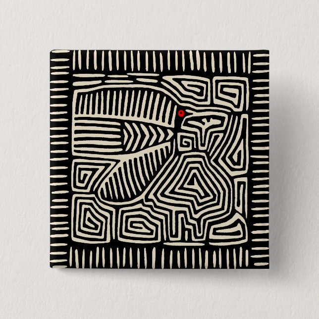 Chapa Cuadrada Mola Pájaro Indio Kuna de Panamá - Blanco Negro (Anverso)