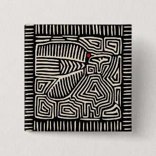 Chapa Cuadrada Mola Pájaro Indio Kuna de Panamá - Blanco Negro