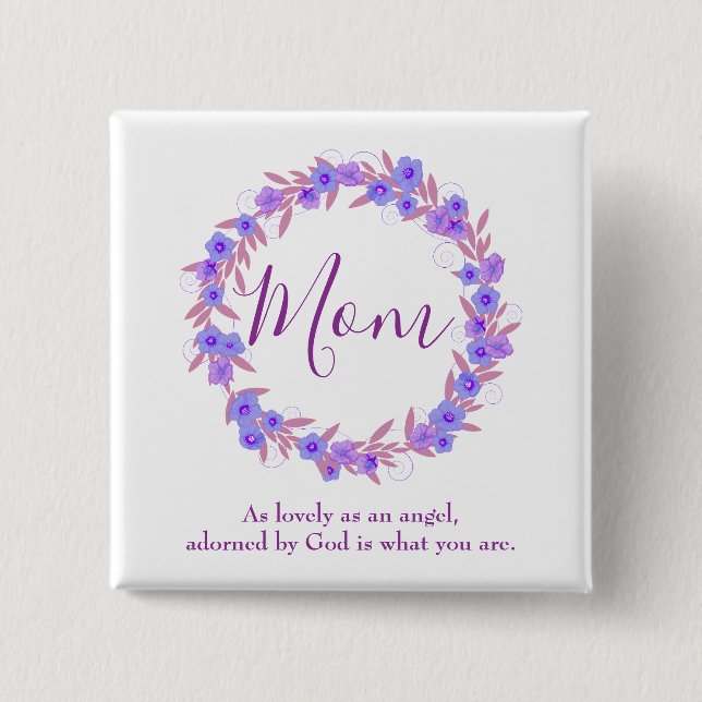 Chapa Cuadrada Mom floral wreath purple and white (Anverso)