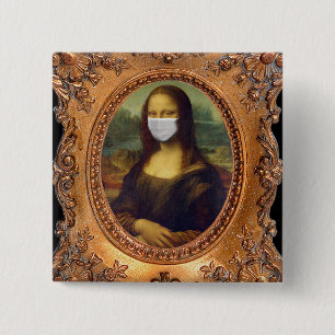 Chapa Cuadrada Mona lisa con máscara quirúrgica leonardo da Vinci