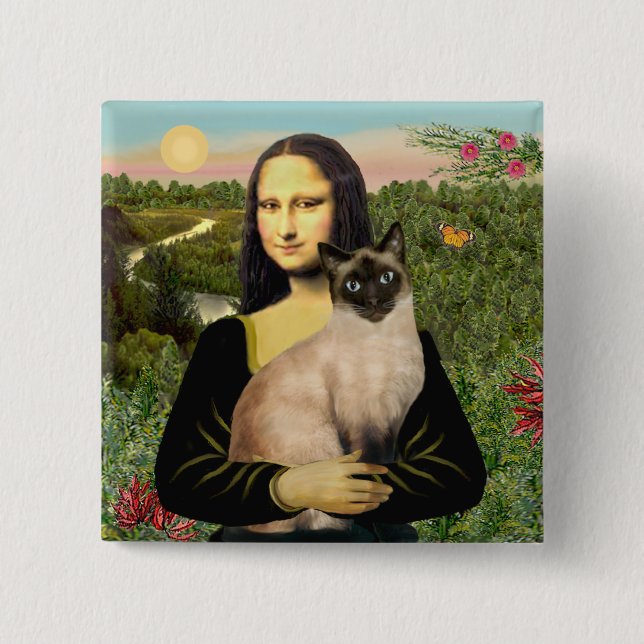 Chapa Cuadrada Mona Lisa - gato siamés de Seal Point (Anverso)