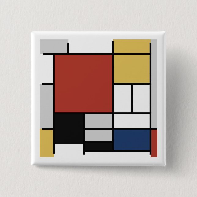 Chapa Cuadrada Mondrian Pintura de Plano Rojo Amarillo Azul Gris  (Anverso)