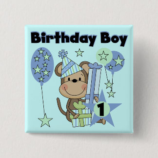 Chapa Cuadrada Mono del muchacho con el 1r cumpleaños de los
