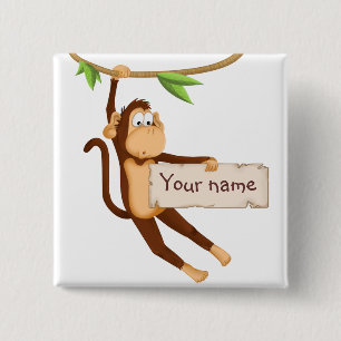 Chapa Cuadrada Mono divertido que lleva a cabo su texto