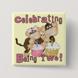 Chapa Cuadrada Mono Fiesta Rosado 2.ª camisetas y regalos de cump