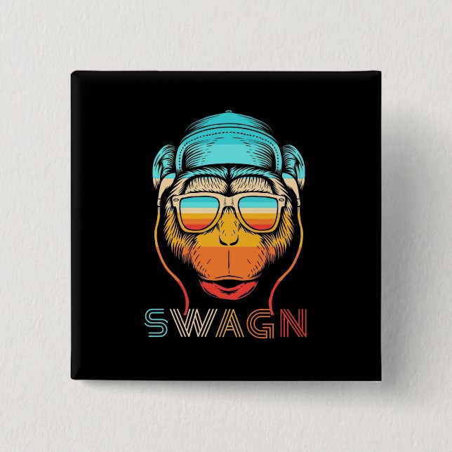 Chapa Cuadrada Mono retro de Swagn (Anverso)