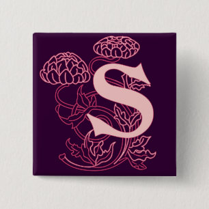 Chapa Cuadrada Monograma de Art Nouveau floral "S"